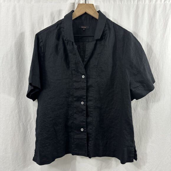 Quince Black European Linen Button Up Short Sleeve Shirt Womens Size XL Classic - Picture 1 of 7
